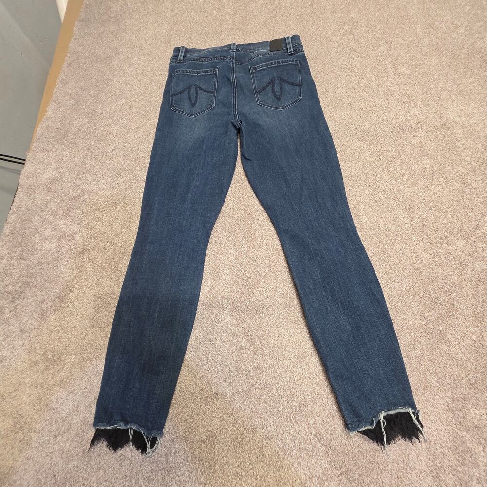 Anthropologie Level 99 Skinny Jeans sz 29 High Rise Dark Wash Indigo Frayed Hem